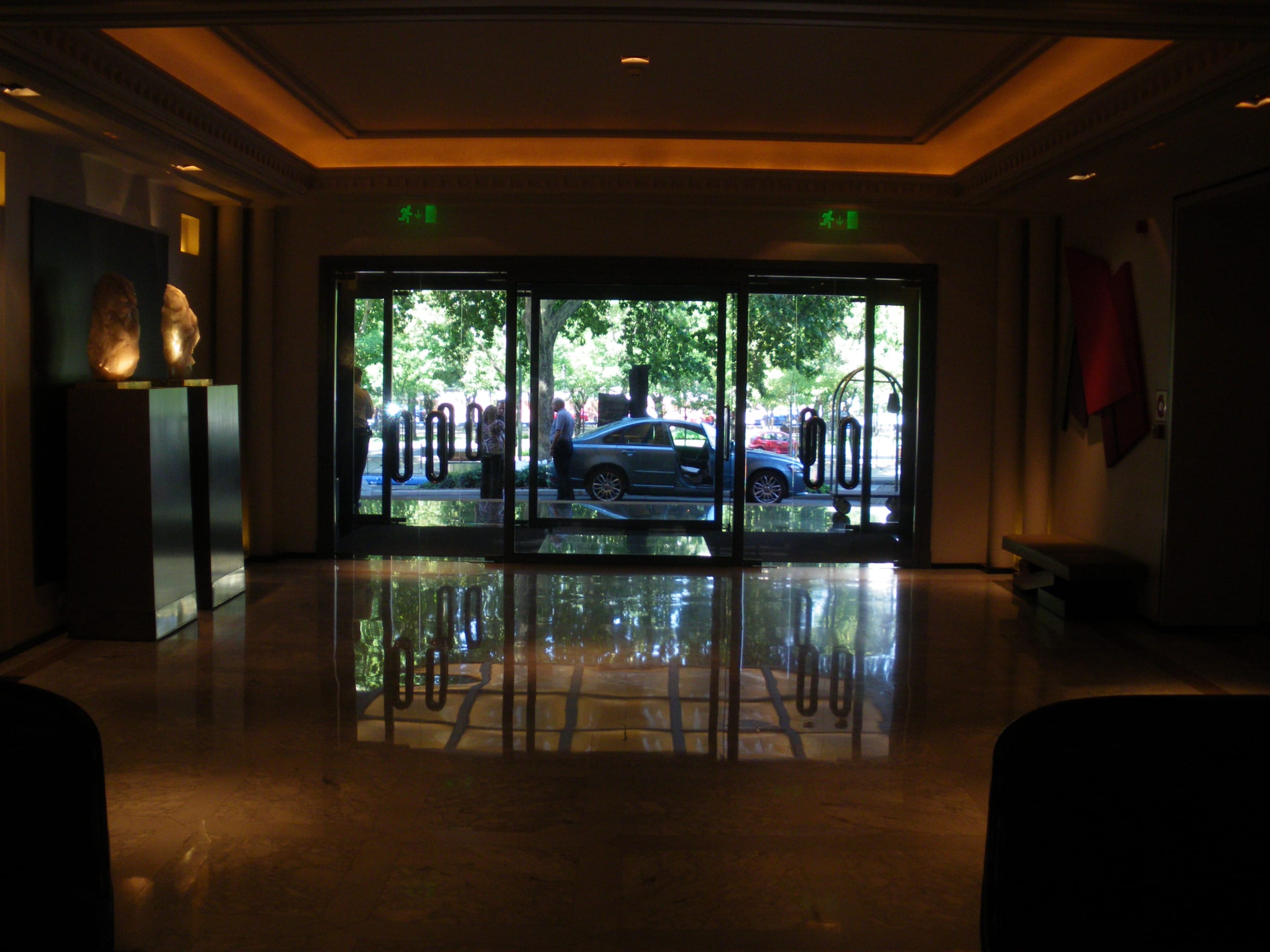 The lobby of the Villa Magna hotel in Madrid looking out to the Castellana
